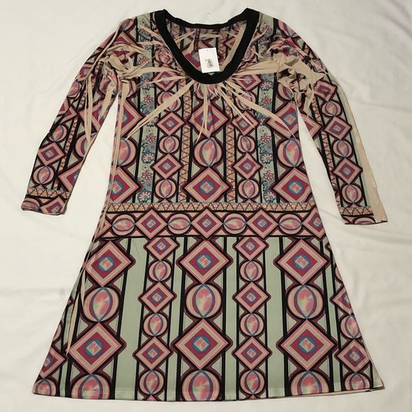 Mushka by Sienna Rose Dresses & Skirts - Mushka by Sienna Rose L/S Multicolor Retro Print Groovy Scoop Neck Dress - Large